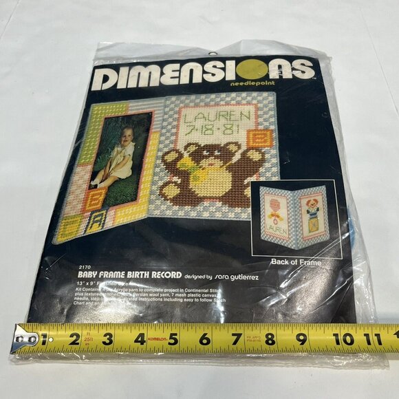 Vintage 1980 Dimensions Needlepoint Kit 2170 Baby Frame Birth Record Sealed - Picture 14 of 15